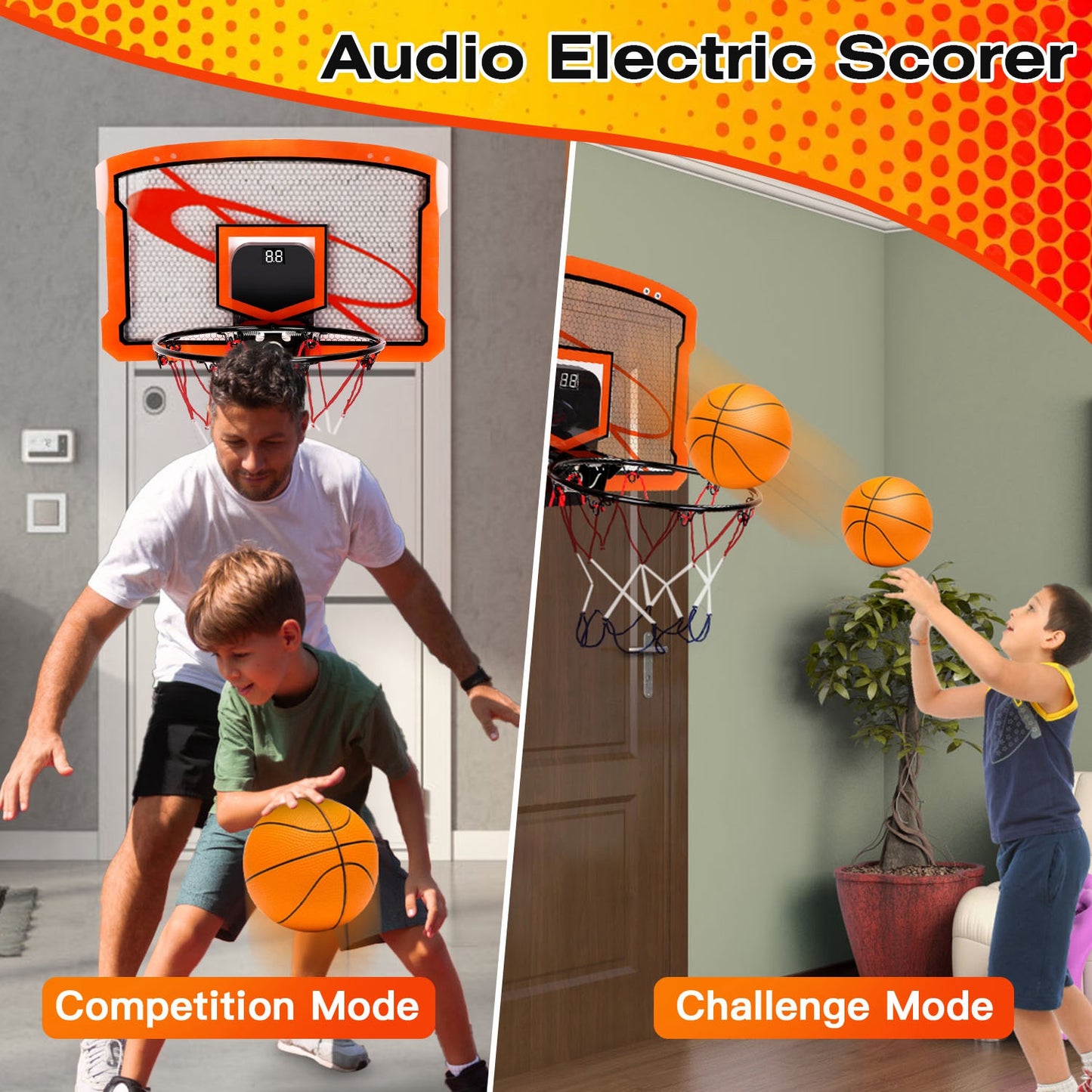 Indoor Mini Basketball Hoop Set with Electronic Scorer