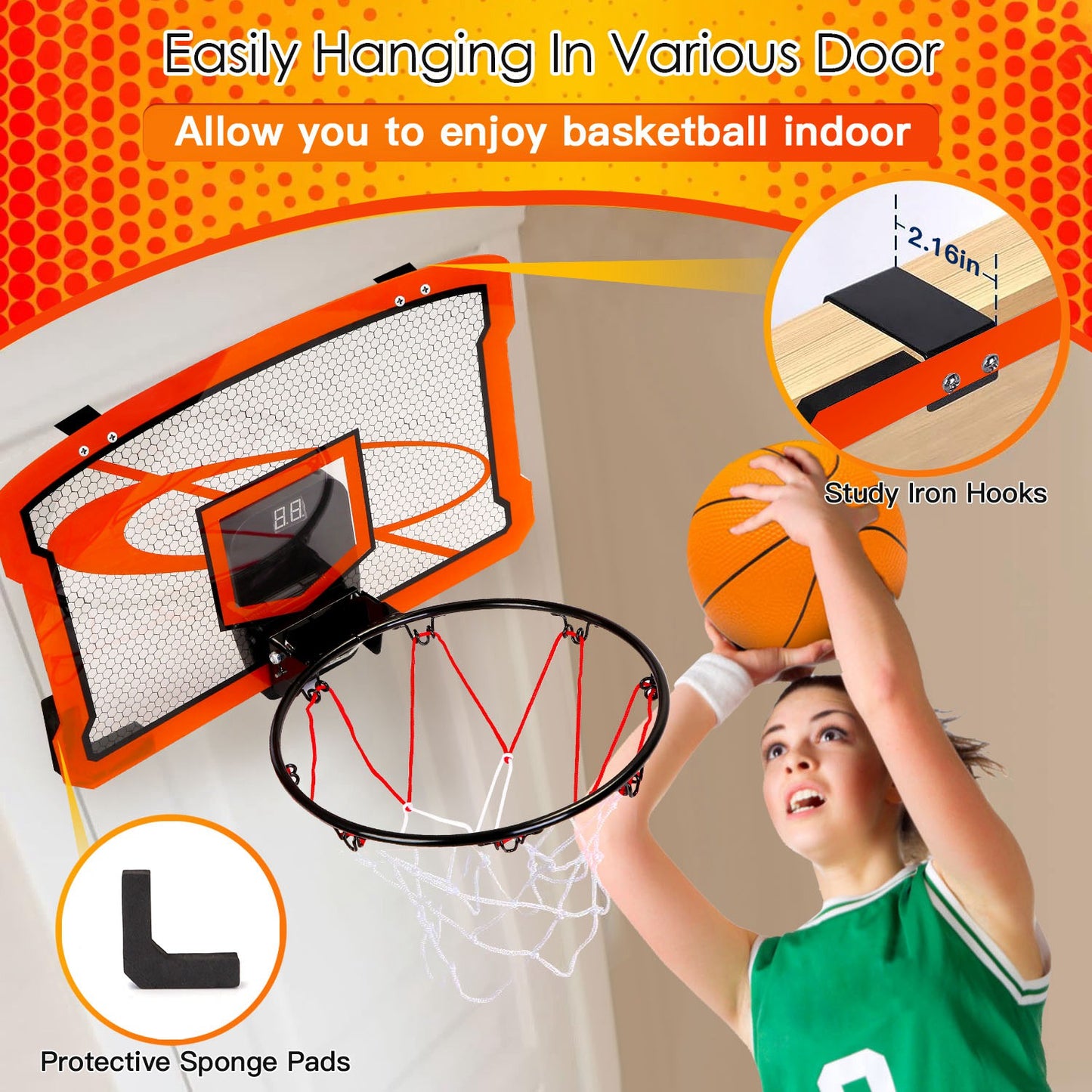 Indoor Mini Basketball Hoop Set with Electronic Scorer