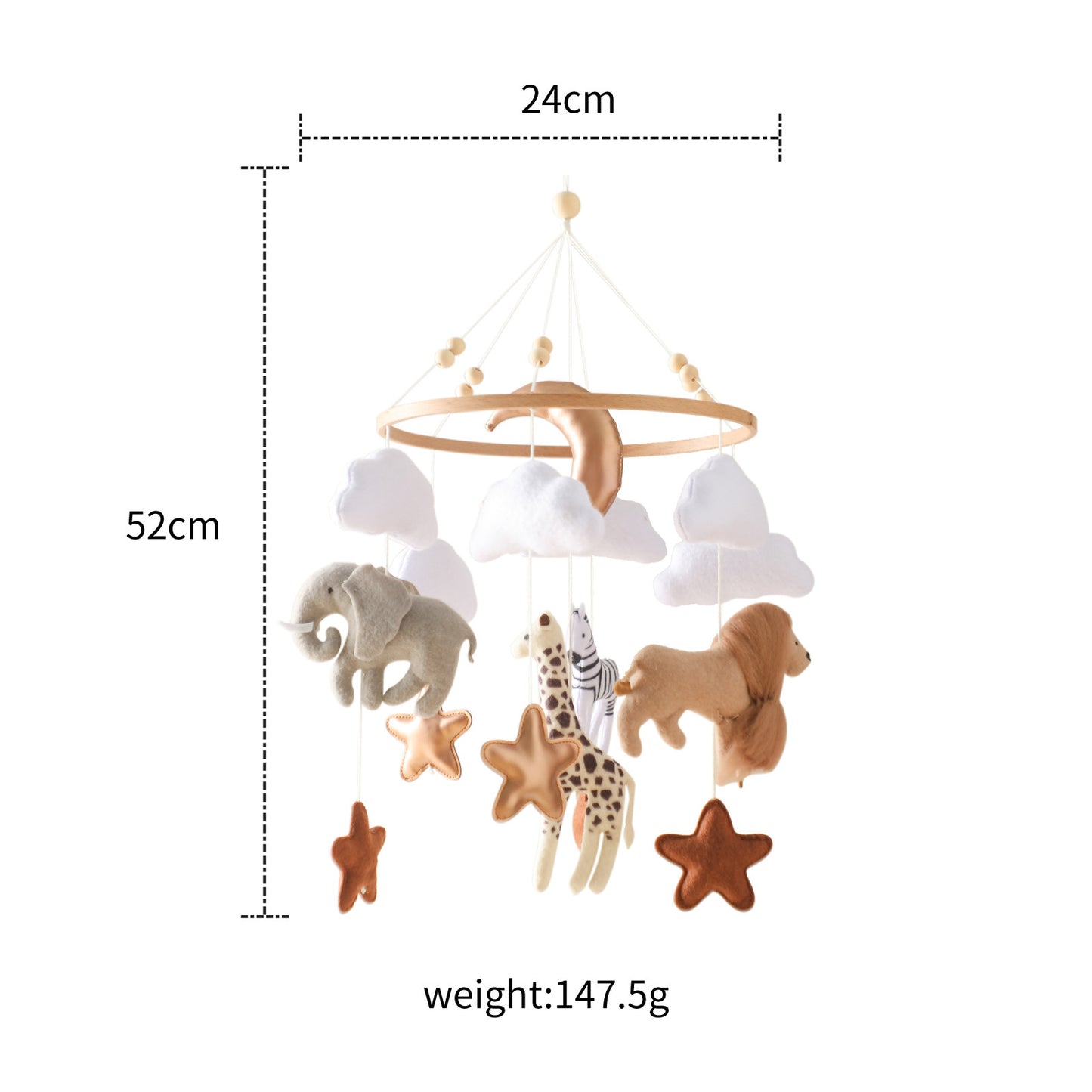 Forest Animal Crib Mobile - Soft Felt Bed Bell Wind Chimes
