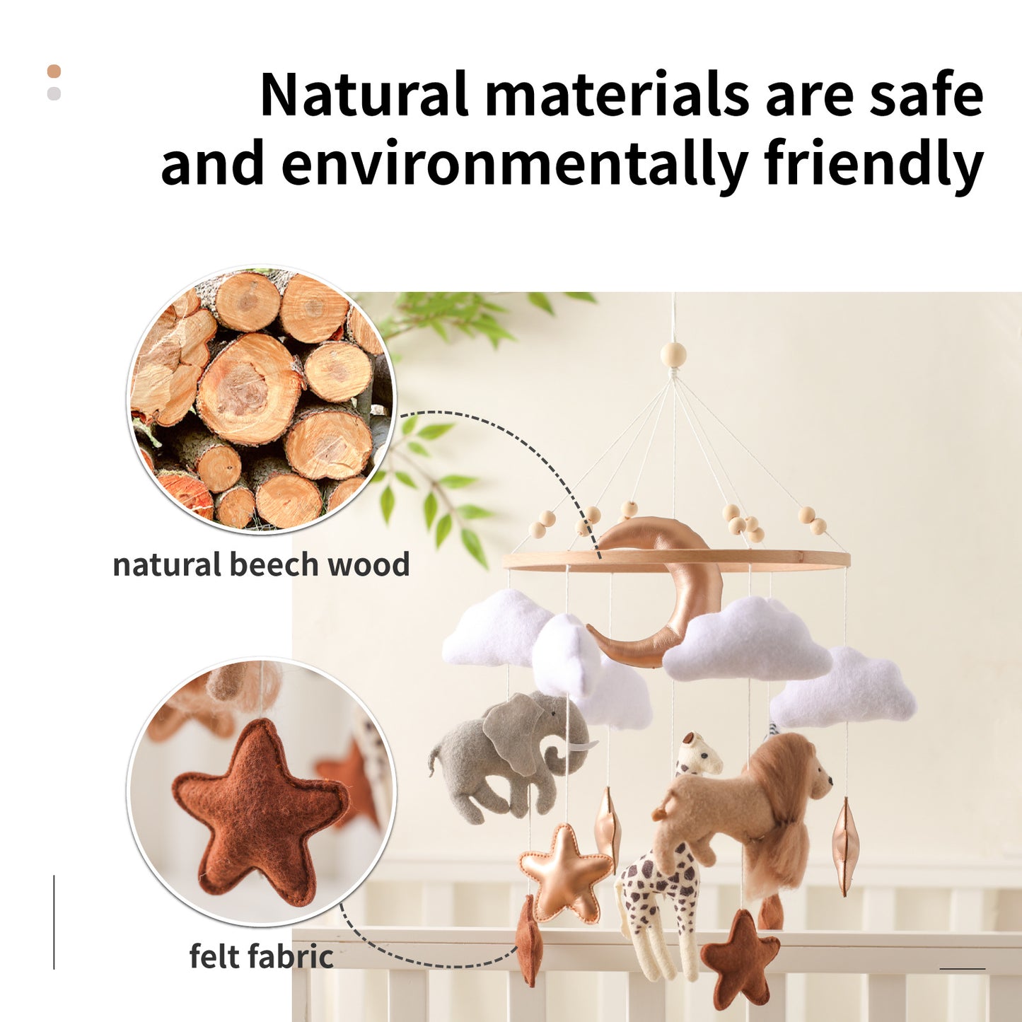 Forest Animal Crib Mobile - Soft Felt Bed Bell Wind Chimes