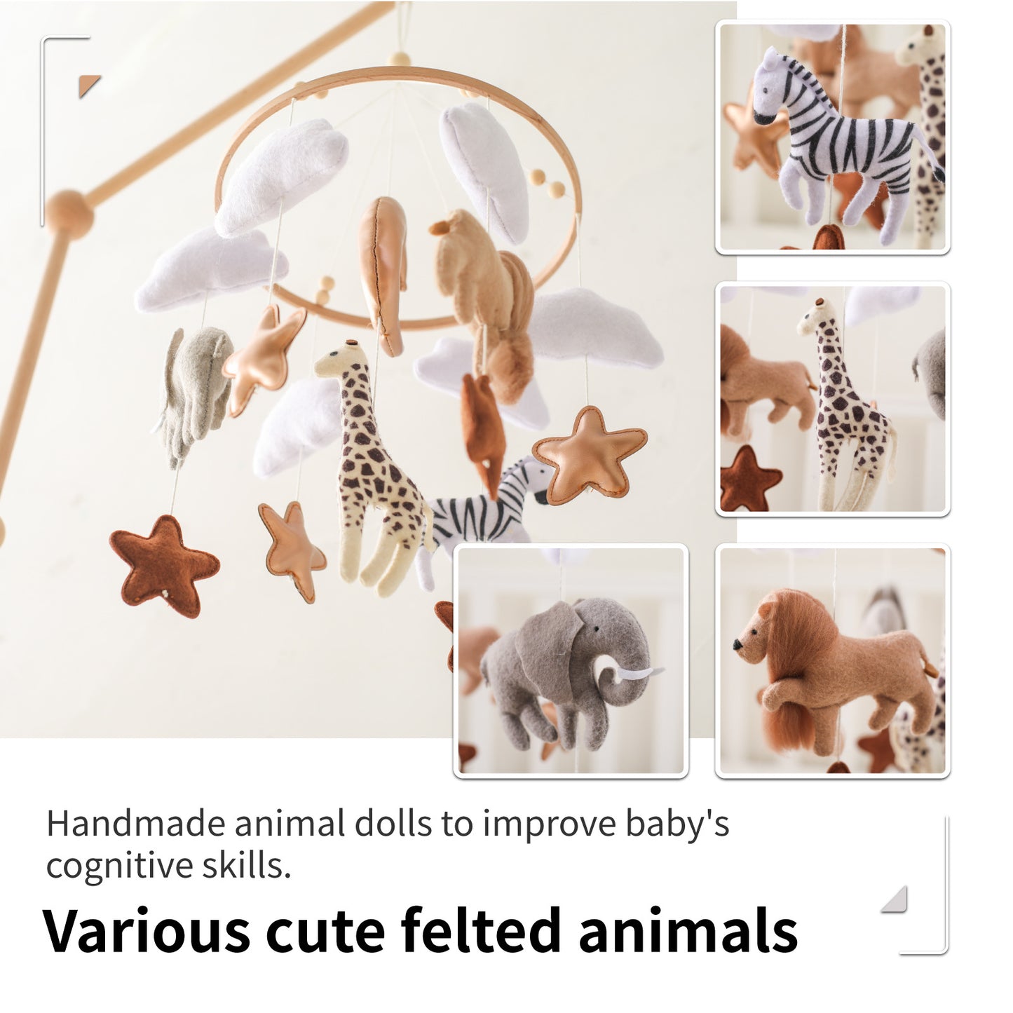 Forest Animal Crib Mobile - Soft Felt Bed Bell Wind Chimes