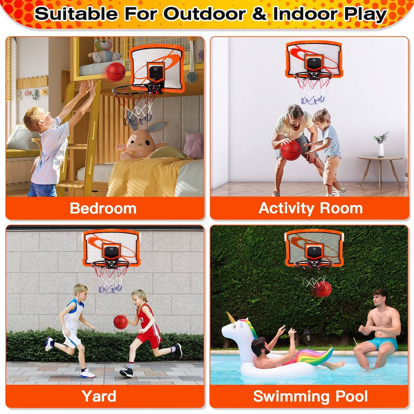 Indoor Mini Basketball Hoop Set with Electronic Scorer