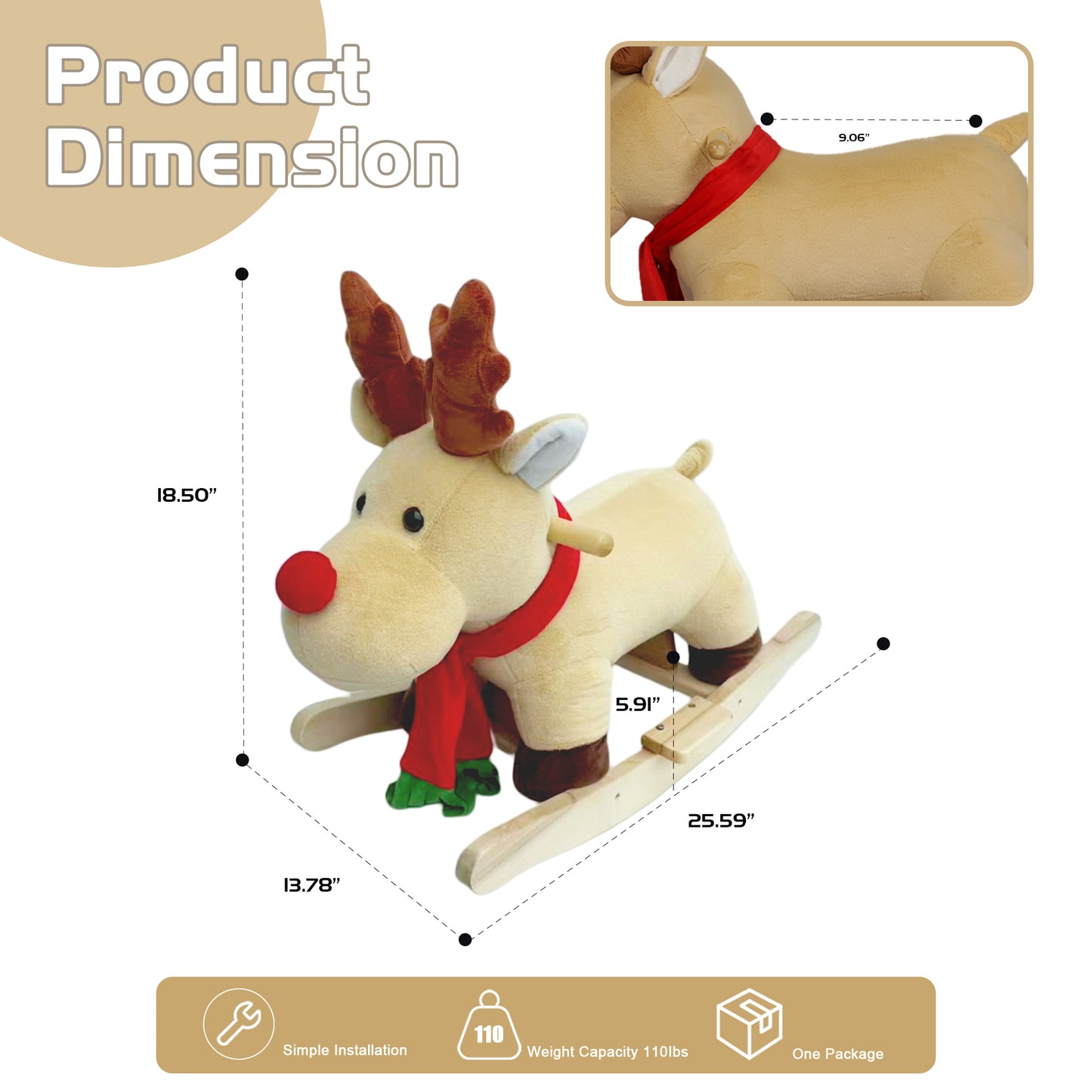 Musical Rocking Horse Toy - Plush Moose for Toddlers 1-3 Years