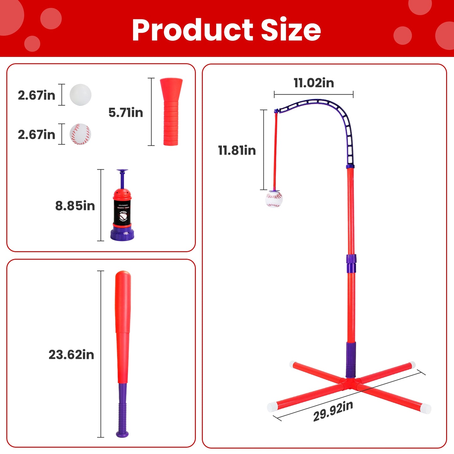 3-in-1 Baseball Toy Set with Adjustable Height
