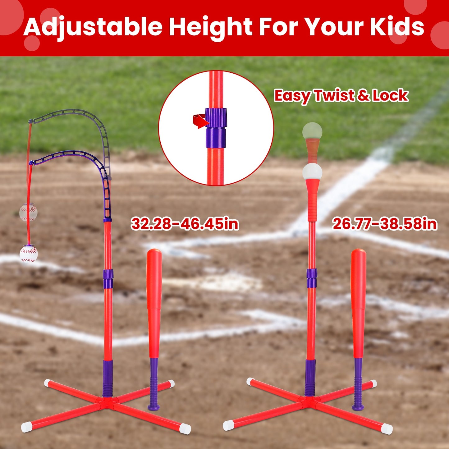 3-in-1 Baseball Toy Set with Adjustable Height